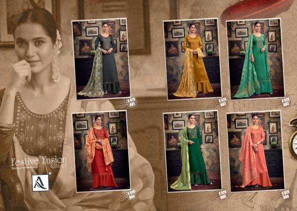Alok Festive Fusion 2 Pure Jam Cotton Dyed with Fancy Embroidery and Swarovski Diamond Designer Dress Material Collection
